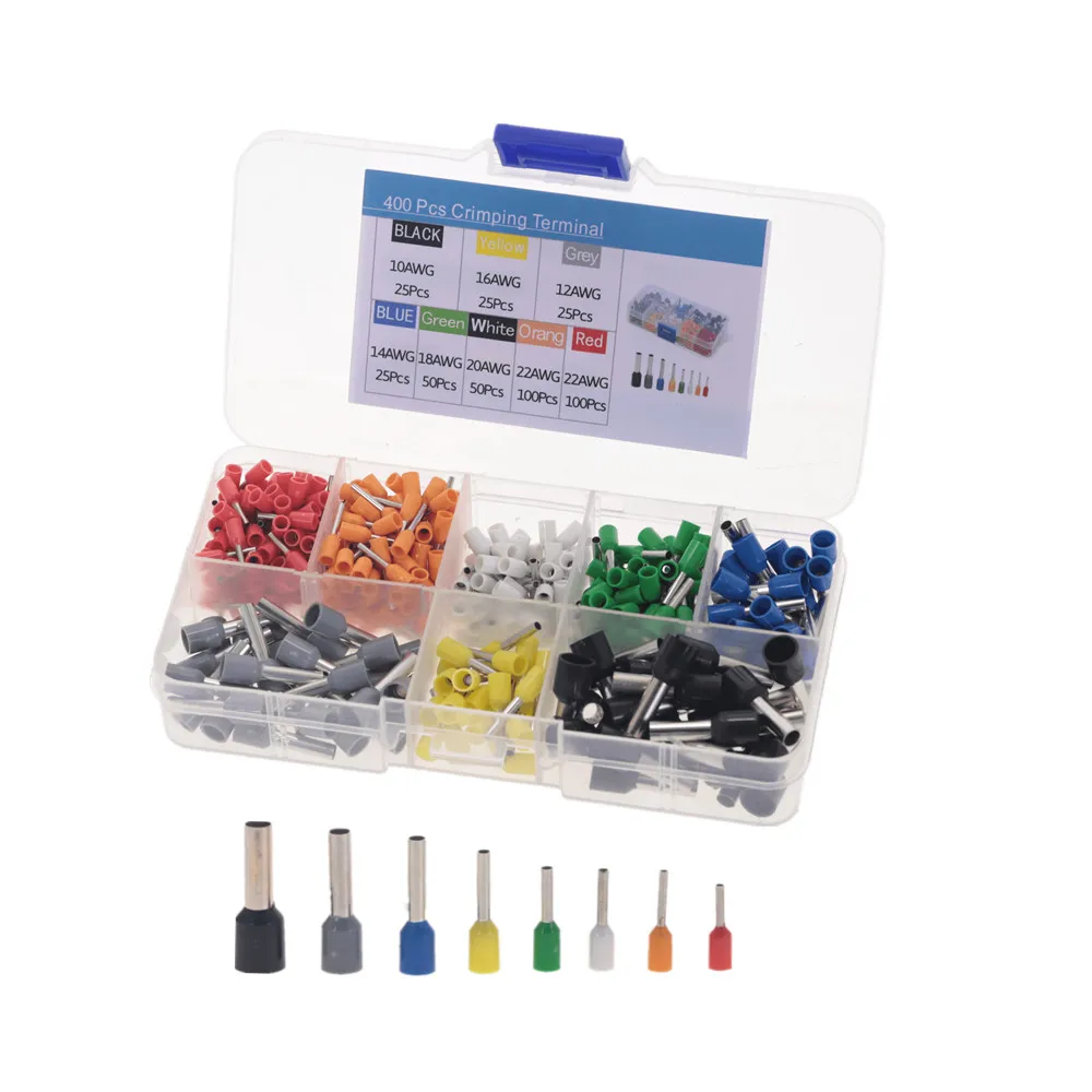 400pcs/set AWG 22 - 10 Insulated Cord Pin End Terminal Ferrules Kit Wire Copper Crimp Connector
400pcs/set AWG 22 - 10 Insulated Cord Pin End Terminal Ferrules Kit Wire Copper Crimp Connector