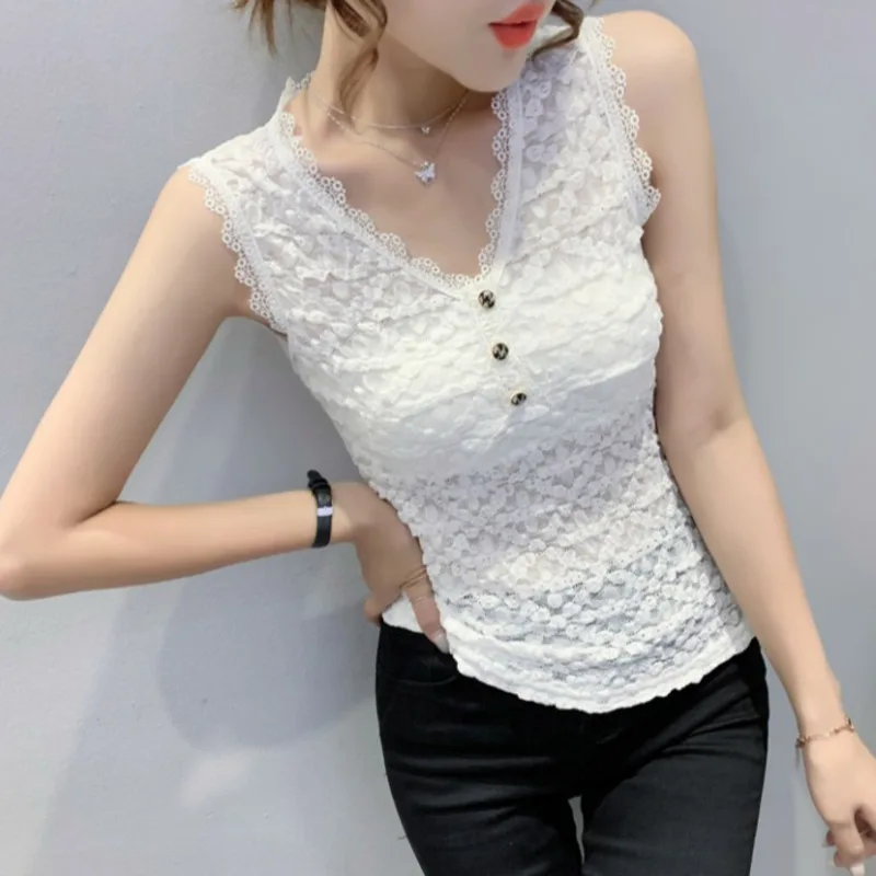 #5322 Black White Lace Tank Top Women V Neck Buttons Sexy Basic Tops Slim Tank Tops Thin Crop Top Lace Femme Summer
#5322 Black White Lace Tank Top Women V Neck Buttons Sexy Basic Tops Slim Tank Tops Thin Crop Top Lace Femme Summer