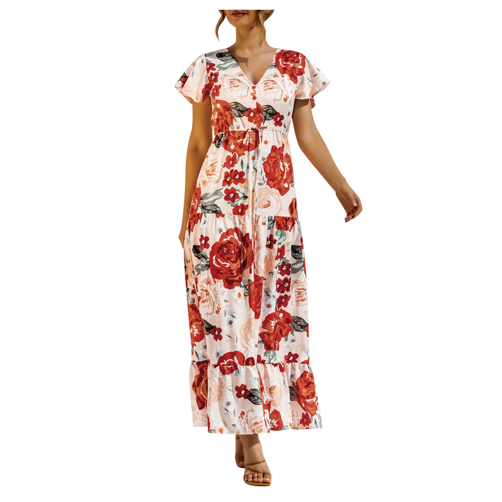 40# Boho Elegant Long Woman Dress2021 Draped Floral Printing Dress Short Sleeve V-neck Woman Clothing Plus Size Ruffle Dress
40# Boho Elegant Long Woman Dress2021 Draped Floral Printing Dress Short Sleeve V-neck Woman Clothing Plus Size Ruffle Dress