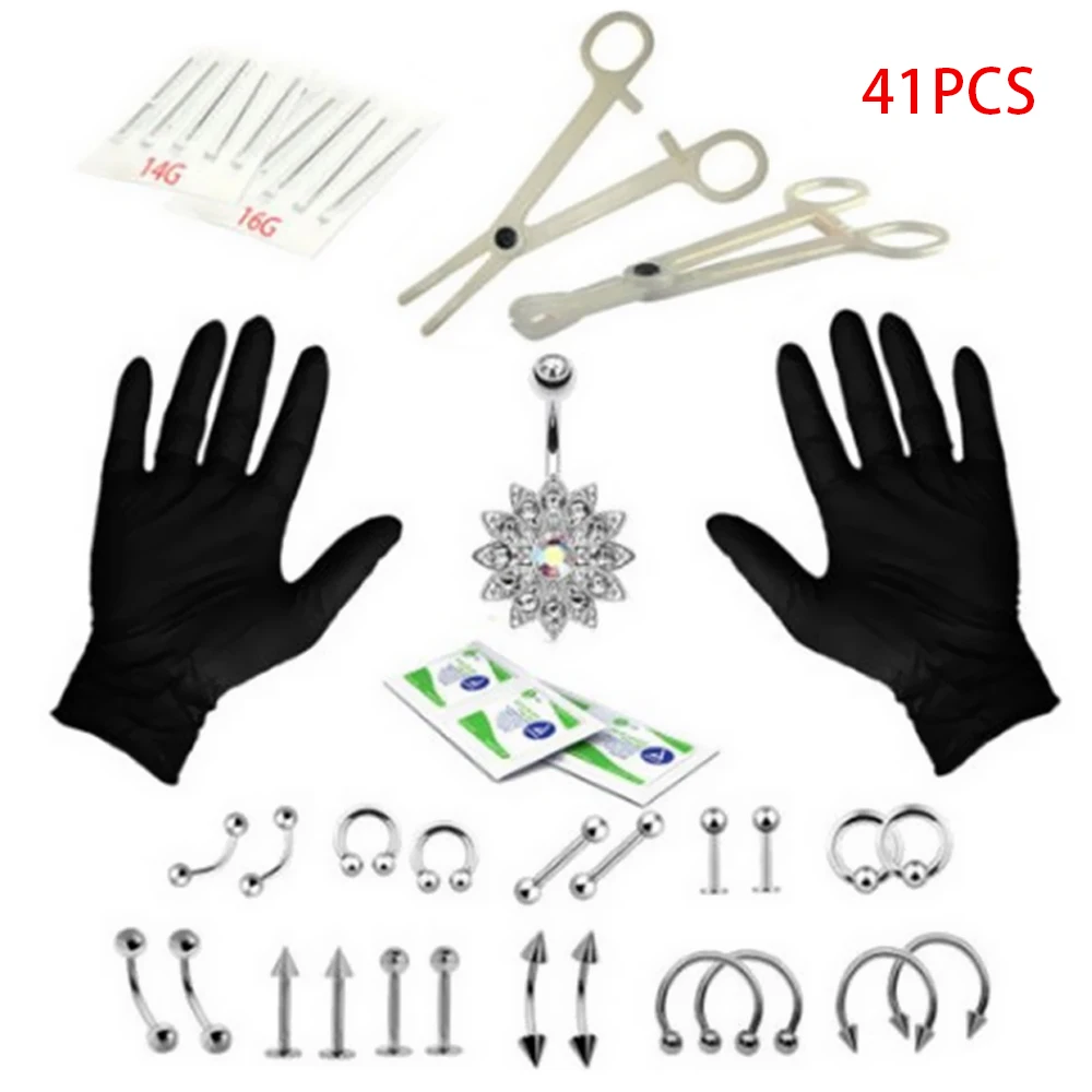 41pcs Body Piercing Jewelry Kit Nose Tragus Belly Tongue Lip Needles Piercing Bar Ring Stainless Steel Jewelry Tool
41pcs Body Piercing Jewelry Kit Nose Tragus Belly Tongue Lip Needles Piercing Bar Ring Stainless Steel Jewelry Tool