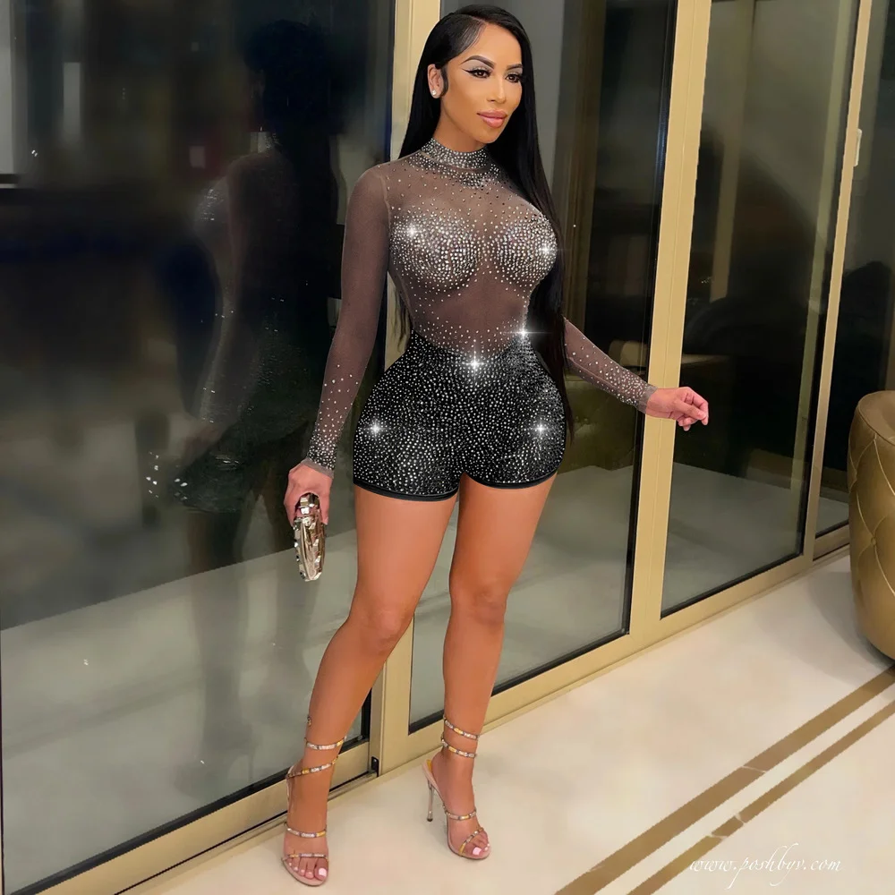 Sheer Mesh Rhinestones See Through Playsuit Women Long Sleeve Midnight Club Party Jumpsuit Elegant Fashion One Piece Overalls
Sheer Mesh Rhinestones See Through Playsuit Women Long Sleeve Midnight Club Party Jumpsuit Elegant Fashion One Piece Overalls