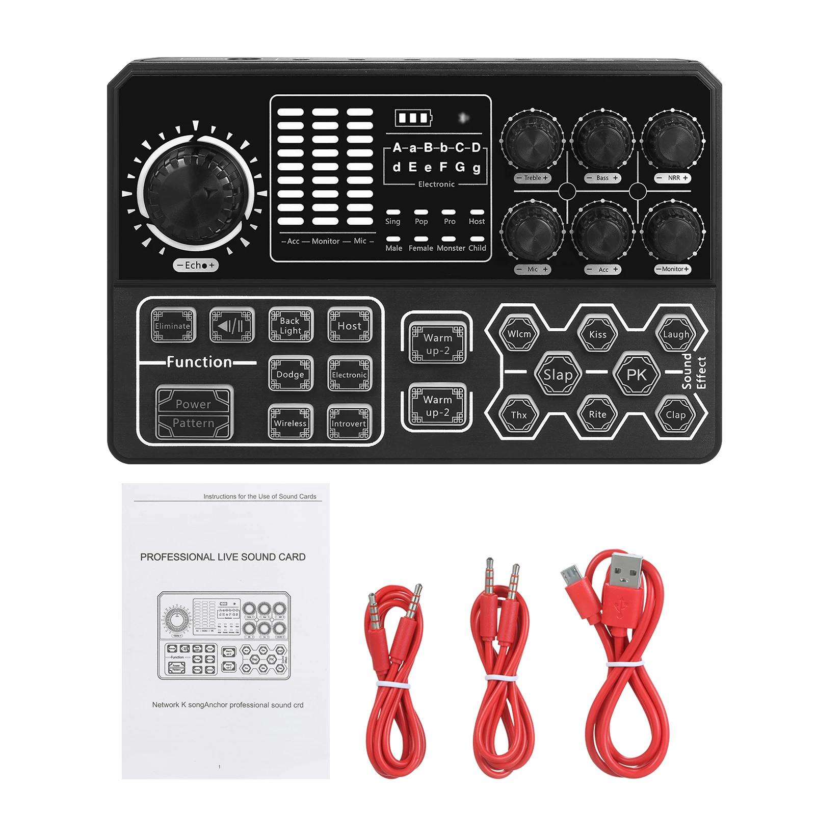 Live Sound Card External Voice Changer Audio Mixer BT Sound Mixer Board with Multiple Sound Effects for Smartphone Recording 
Live Sound Card External Voice Changer Audio Mixer BT Sound Mixer Board with Multiple Sound Effects for Smartphone Recording