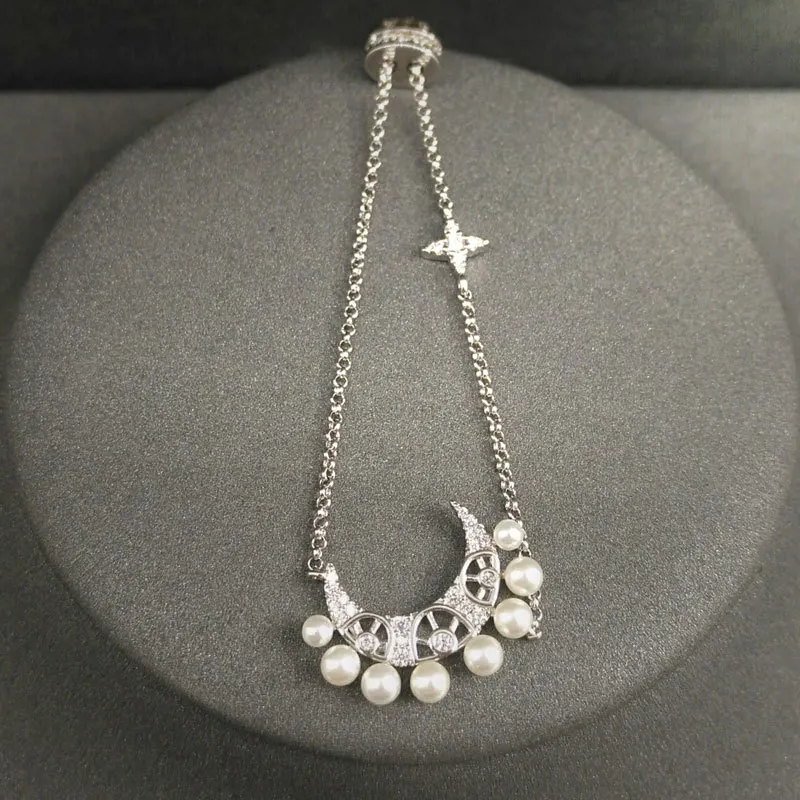 

pulsera elegante de Plata de Ley 925 con perla lunar, brazalete ajustable con temperamento a la moda, regalo de joyería para muj