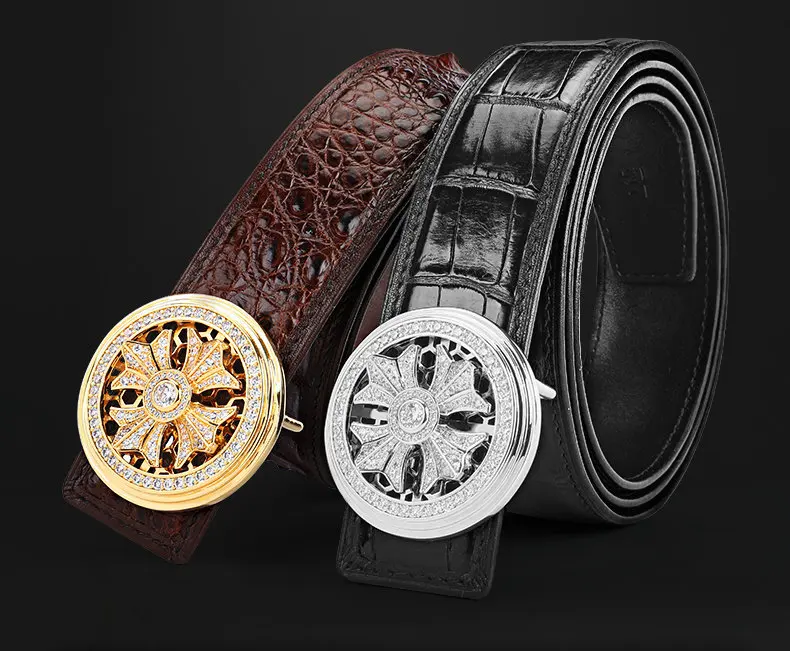 

Fortune genuine men's Siamese crocodile mens leather belts for men leather smooth buckle belt luxury corset cintura uomo