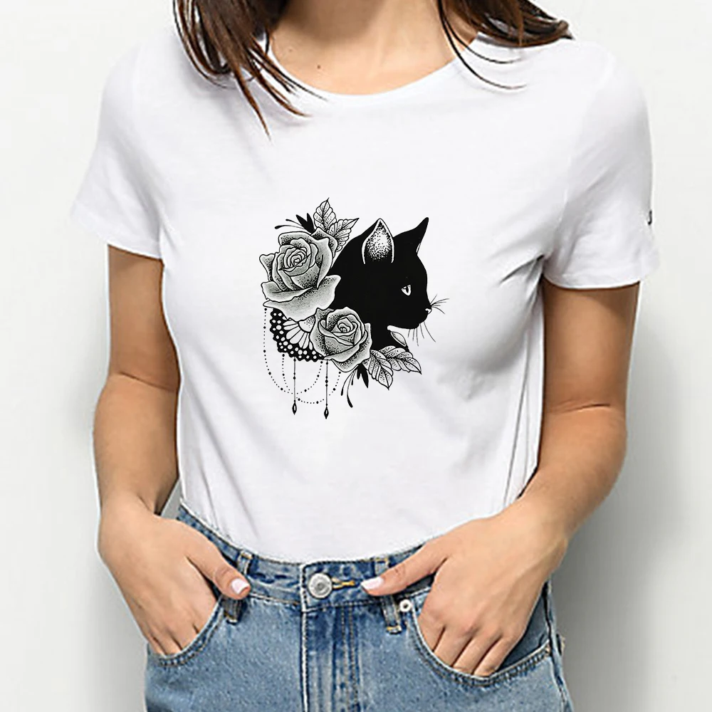 Gothic Aesthetic Women's Tshirt Flowers and Black Cat Printed Fashion Harajuku Clothing Europe and America Plus Size Female Tees
Gothic Aesthetic Women's Tshirt Flowers and Black Cat Printed Fashion Harajuku Clothing Europe and America Plus Size Female Tees