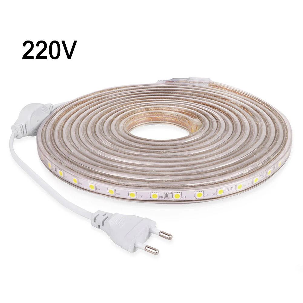 

A luz de tira conduzida impermevel ac 220 v 220 v smd 5050 flexvel conduziu a fita do diodo com plugue da ue 60 leds/m para a