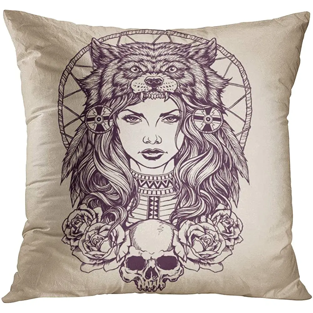 TOMKEYS Throw Pillow Cover Red Tattoo Native Girl with Wolf Headdress Lineart Woman Decorative Pillow Case Home Decor
TOMKEYS Throw Pillow Cover Red Tattoo Native Girl with Wolf Headdress Lineart Woman Decorative Pillow Case Home Decor