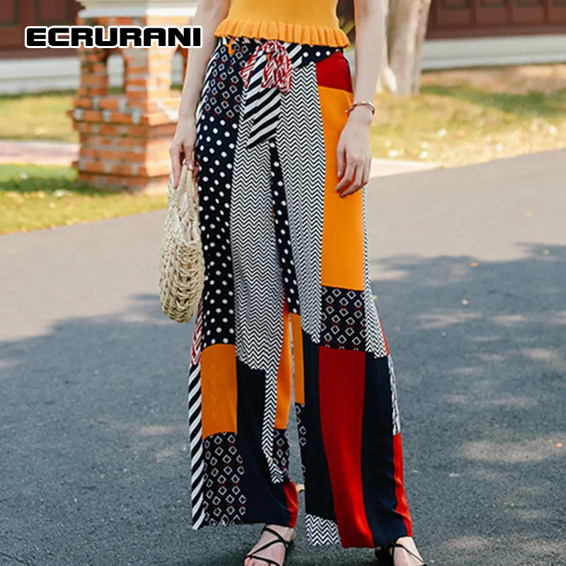 ECRURANI Print Pants For Women High Waist Bandage Designer Oversize Hit Color Wide Leg Trousers Female Summer 2021 Clothes Style
ECRURANI Print Pants For Women High Waist Bandage Designer Oversize Hit Color Wide Leg Trousers Female Summer 2021 Clothes Style