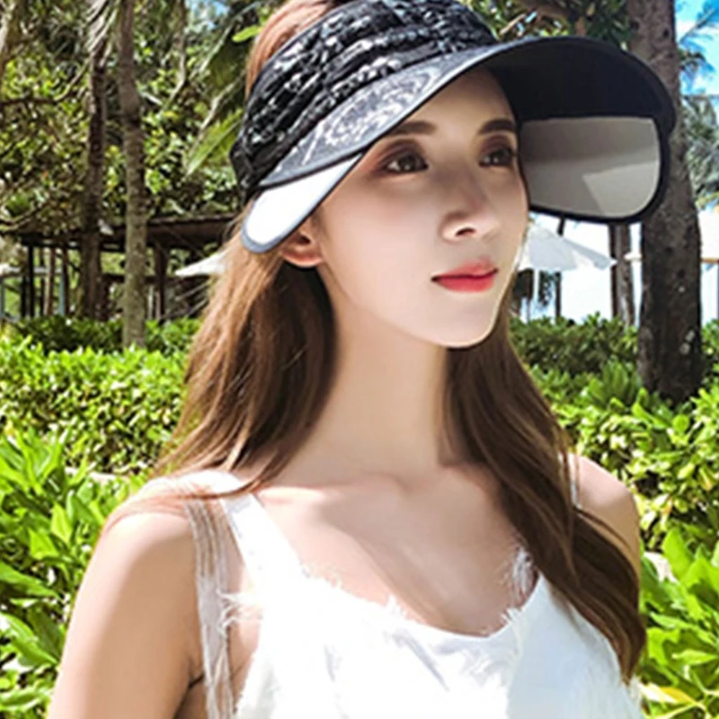 Korean Style Women Empty Top Lace Canvas Sun Visor Hat Wide Brim Sunscreen Adjustable Beach Baseball Cap with Chin Strap
Korean Style Women Empty Top Lace Canvas Sun Visor Hat Wide Brim Sunscreen Adjustable Beach Baseball Cap with Chin Strap