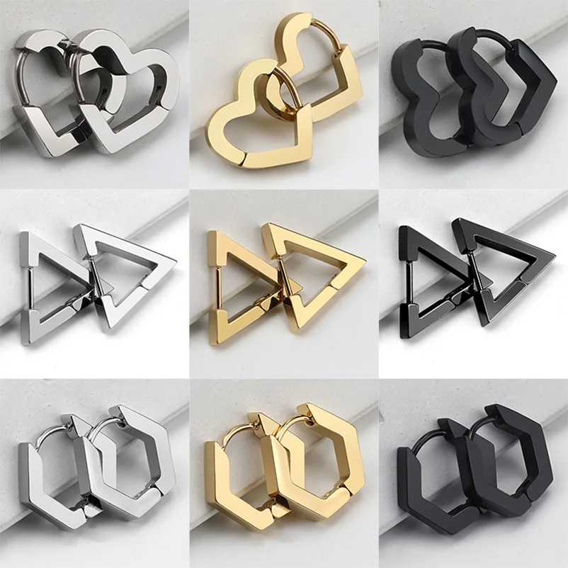 1 Pair Heart Geometric Shaped Hinged Hoop Earring Fashion 18G Huggie Stud Earring For Women Men Stainless Steel Cuff Earrings
1 Pair Heart Geometric Shaped Hinged Hoop Earring Fashion 18G Huggie Stud Earring For Women Men Stainless Steel Cuff Earrings