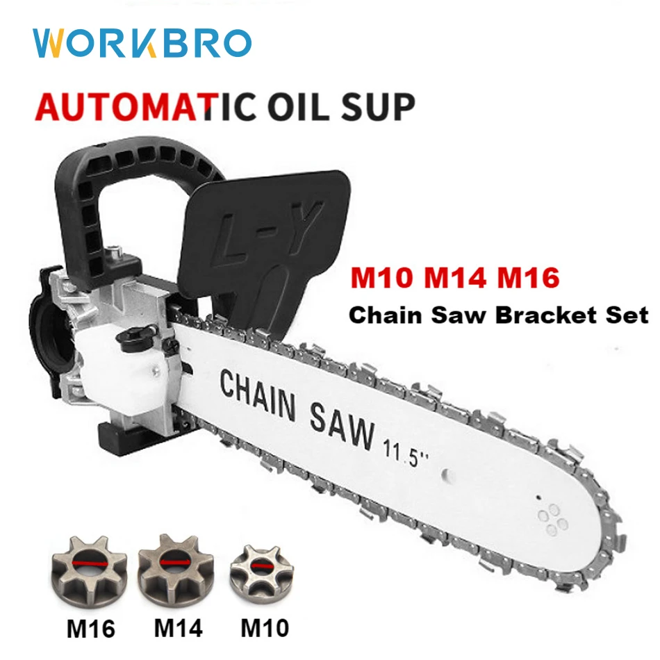 WORKBRO 11.5 Inch M10/M14/M16 Chainsaw Bracket Changed Upgrade Electric Saw Parts 100 125 150 Angle Grinder Into Chain Saw Tool
WORKBRO 11.5 Inch M10/M14/M16 Chainsaw Bracket Changed Upgrade Electric Saw Parts 100 125 150 Angle Grinder Into Chain Saw Tool