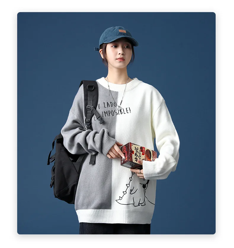 Fashion Korean edition color matching crewneck sweaters for men and women lazy wind loose dinosaur cartoon couple knitwear Tops
Fashion Korean edition color matching crewneck sweaters for men and women lazy wind loose dinosaur cartoon couple knitwear Tops