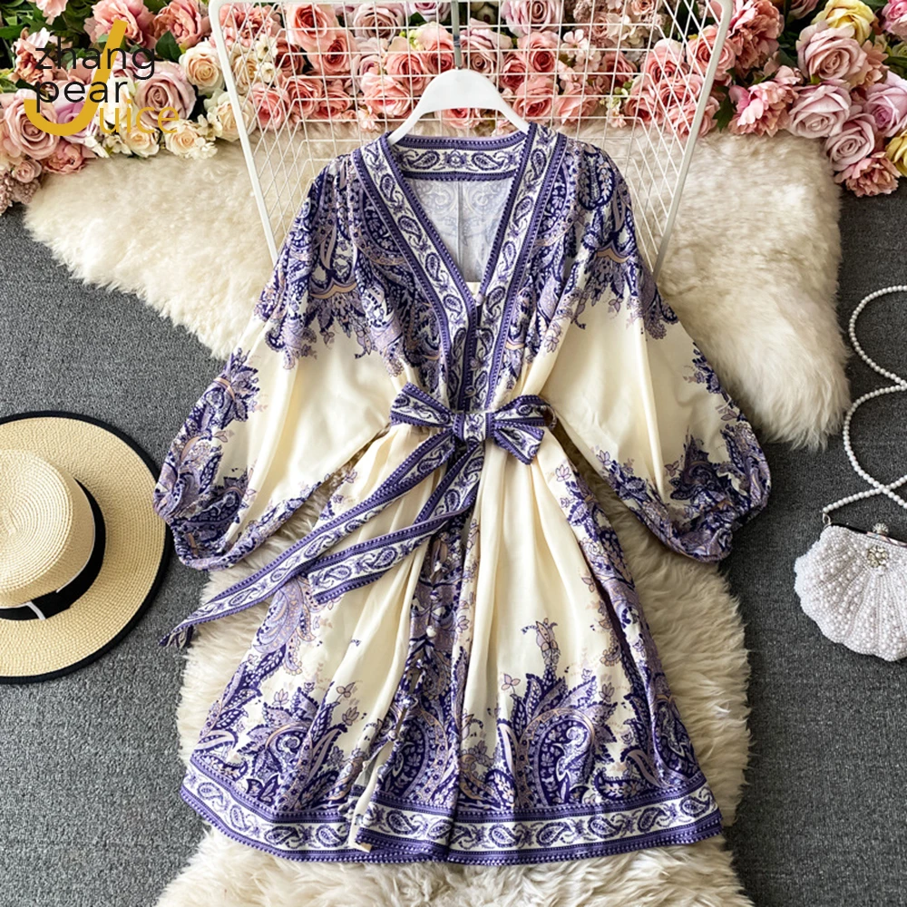 Spring Summer Boho Print V Neck Dress Women Fashion Female Lantern Sleeve Short Mini Dresses Beach Holiday Dress Vestido
Spring Summer Boho Print V Neck Dress Women Fashion Female Lantern Sleeve Short Mini Dresses Beach Holiday Dress Vestido