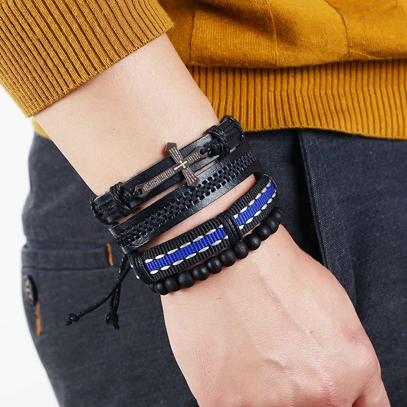 AJC Fashion Punk Weaving Suit Leather Bracelet Simple Men's Jewelry Multilayer Scripture Cross Leather Bracelet
AJC Fashion Punk Weaving Suit Leather Bracelet Simple Men's Jewelry Multilayer Scripture Cross Leather Bracelet