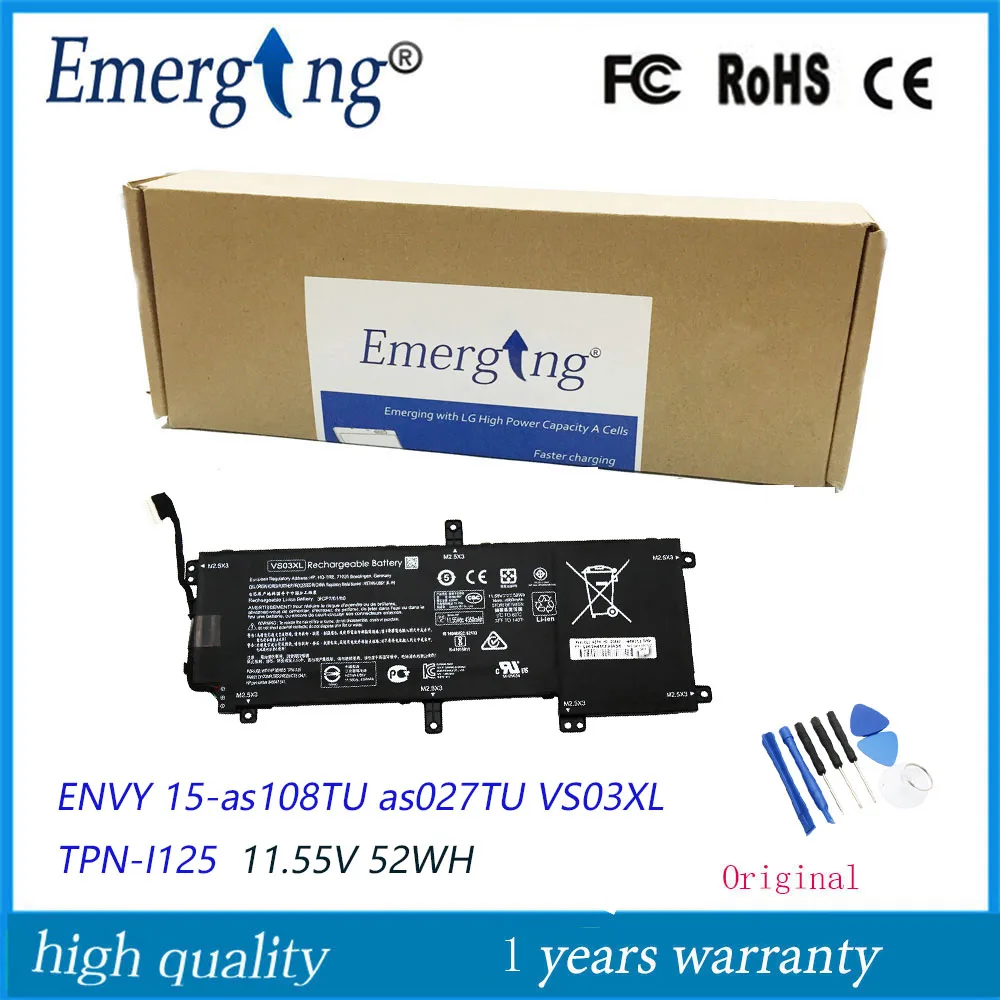 11.55V 52WH New Original VS03XL Laptop Battery for HP ENVY 15-AS108TU 15-AS110TU 15-AS119TU 15-AS014WM TPN-I125
11.55V 52WH New Original VS03XL Laptop Battery for HP ENVY 15-AS108TU 15-AS110TU 15-AS119TU 15-AS014WM TPN-I125