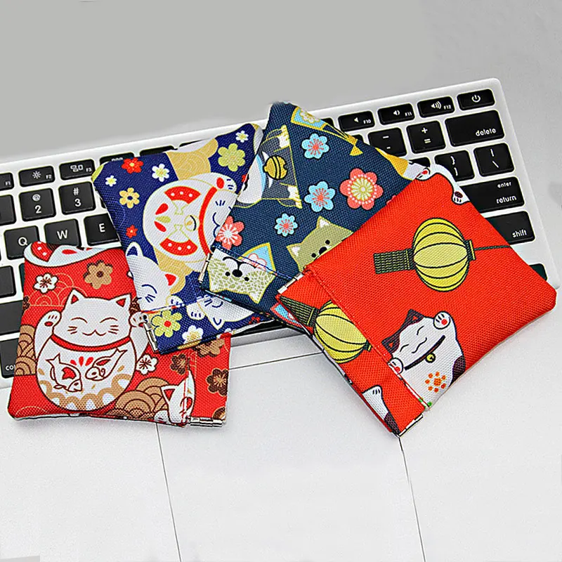 Карман для наушников кошелек монет чехол ключей девочек холст Lucky Cat Портативная