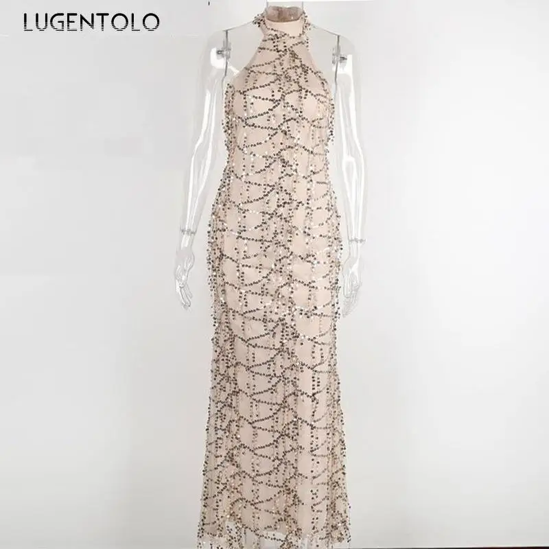 Lugentolo Party Dress Women Elegant Sexy Long Dresses Summer Halter Sleeveless Tassel Sequin Ladies Slim Dinner Dress
Lugentolo Party Dress Women Elegant Sexy Long Dresses Summer Halter Sleeveless Tassel Sequin Ladies Slim Dinner Dress
