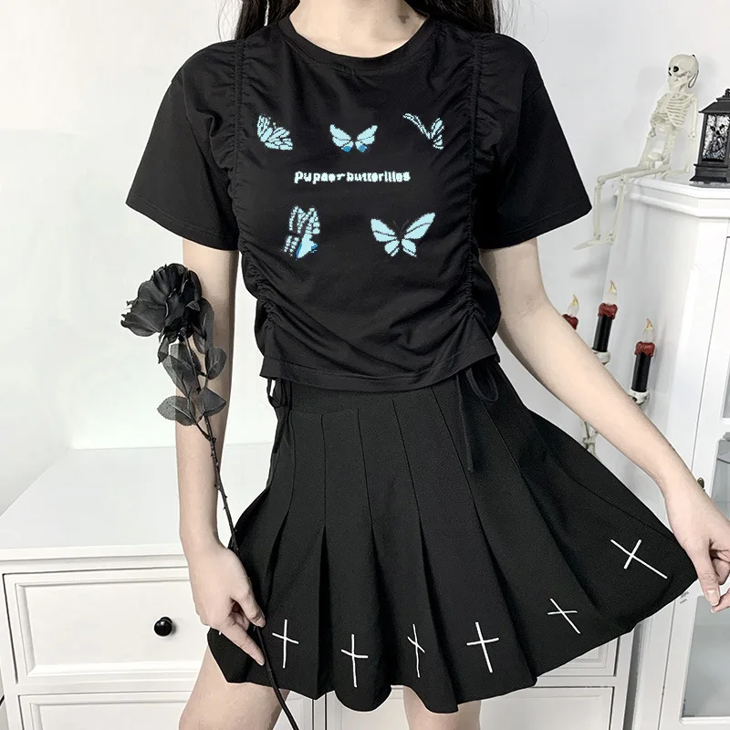 Streetwear Women Black Crop T-shirts Harajuku Gothic Top Butterfly Print Vintage Female Casual Basic T-shirt
Streetwear Women Black Crop T-shirts Harajuku Gothic Top Butterfly Print Vintage Female Casual Basic T-shirt