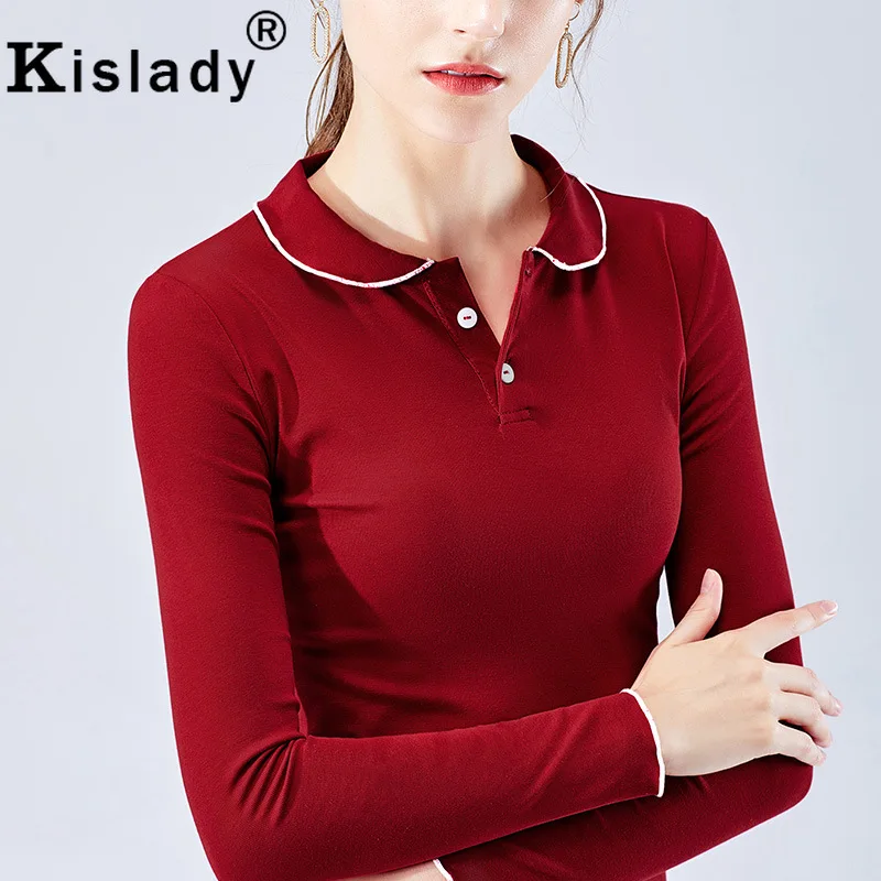 Женская деловая футболка Kislady осень 2020 с отложным воротником и длинным рукавом