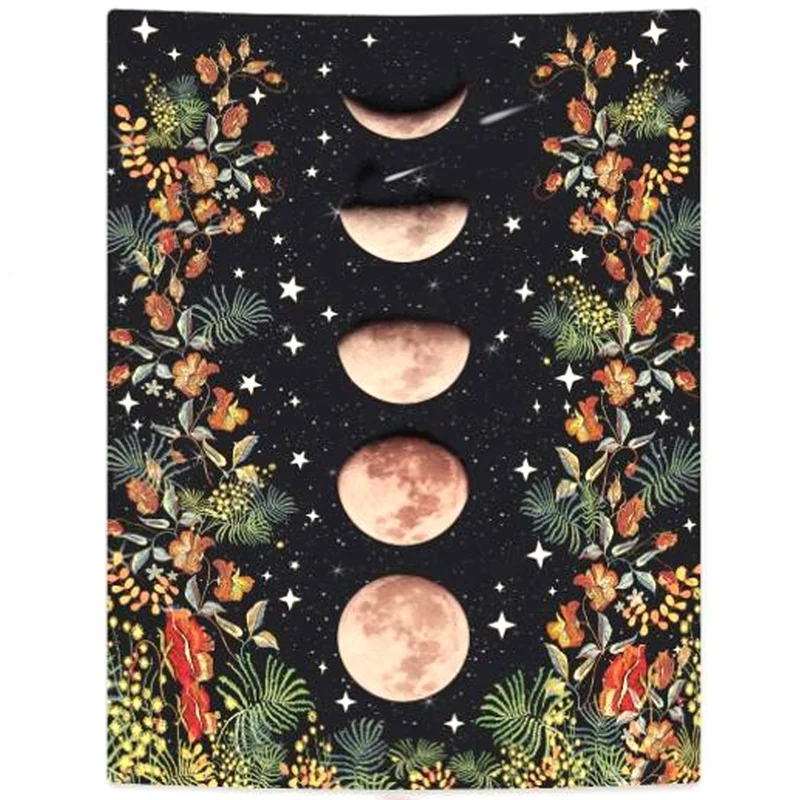 

Садовый гобелен Moonlit, гобелены с фазой Луны, гобелены с цветами, лозой, настенный подвесной гобелен для комнаты (51,2x59,1 дюйма)