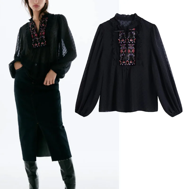 WSL TRAF ZA Embroidery Spring Blouse Shirt Woman's 2022 Lapel Long Sleeve Casual Shirt Chic Buttons Polka Dot Blouse Streetwear
WSL TRAF ZA Embroidery Spring Blouse Shirt Woman's 2022 Lapel Long Sleeve Casual Shirt Chic Buttons Polka Dot Blouse Streetwear