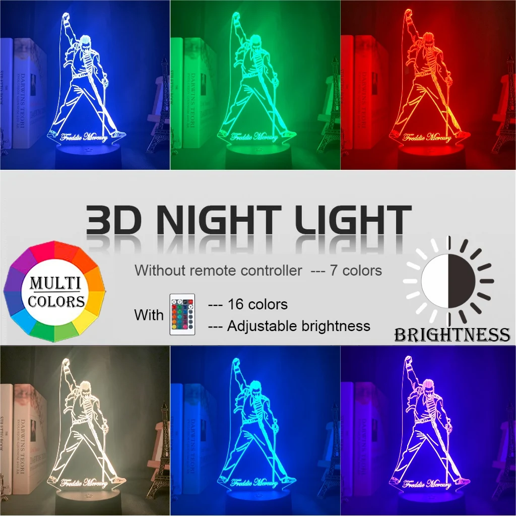 3d светодиодный ночсветильник лампа британский певец Фредди Меркьюри фигурка для
