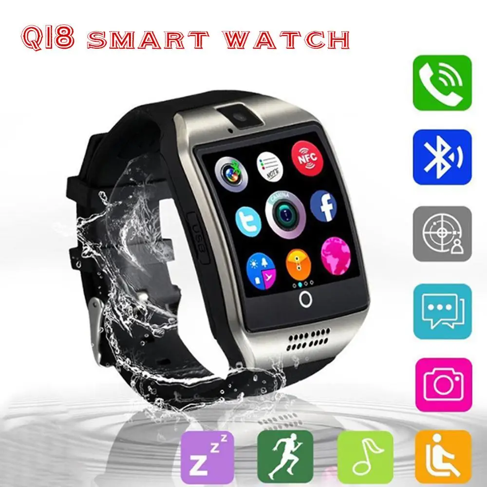 Q18 Bluetooth Смарт часы с поддержкой SIM карты Facebook Whatsapp Twitter синхронизация спортивные