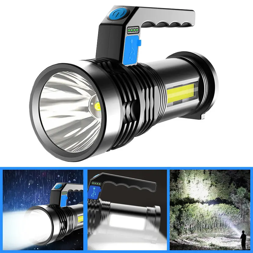 Double Light 500m Long Range Strong Flashlight with COB Sidelight USB Rechargeable Powerful Handheld Spotlight LED Searchlight
Double Light 500m Long Range Strong Flashlight with COB Sidelight USB Rechargeable Powerful Handheld Spotlight LED Searchlight