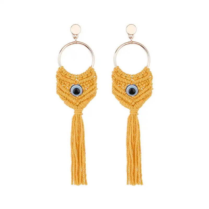 BOHO Handmade Weave Cotton Thread Devil Eye Drop Earrings Rainbow Cotton Tassel Drop Earrings for Woman Fashion Jewelry
BOHO Handmade Weave Cotton Thread Devil Eye Drop Earrings Rainbow Cotton Tassel Drop Earrings for Woman Fashion Jewelry