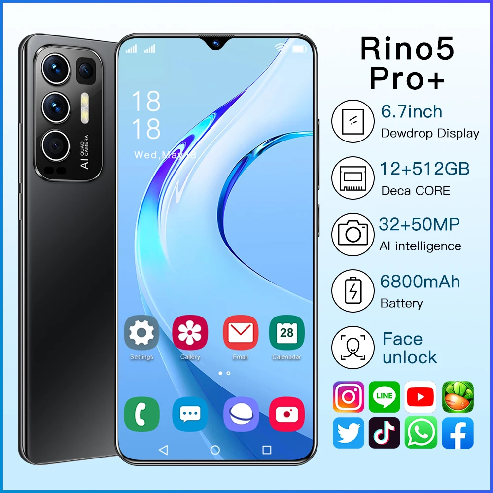 Global Version 6.7 Inch Rino5 Pro+ 12GB 512GB 32+50MP Andriod 10 Smartphones Ten Core MTK6889 Dual SIM 4G 5G Cheap Cell Phone
Global Version 6.7 Inch Rino5 Pro+ 12GB 512GB 32+50MP Andriod 10 Smartphones Ten Core MTK6889 Dual SIM 4G 5G Cheap Cell Phone