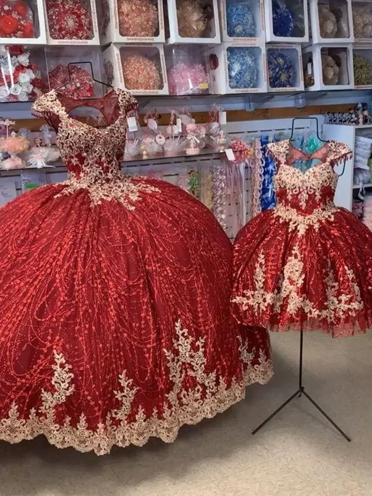 Красное Бальное Платье с бусинами платья для Quinceanera милое платье золотой