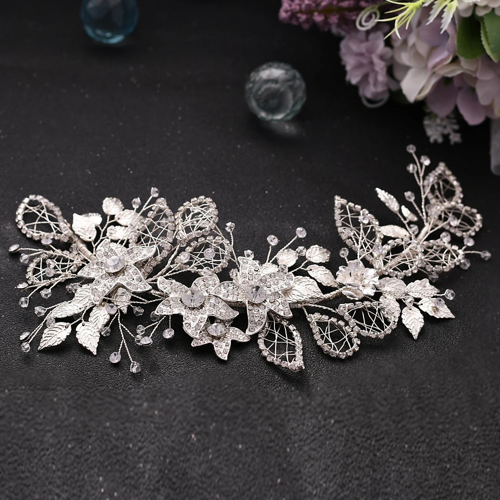 

TRiXY H282-S Silver Wedding Headpiece Wedding Hair Pieces Crystal Headpieces for Bride Bridal Headbands Bride Tiara and Crown