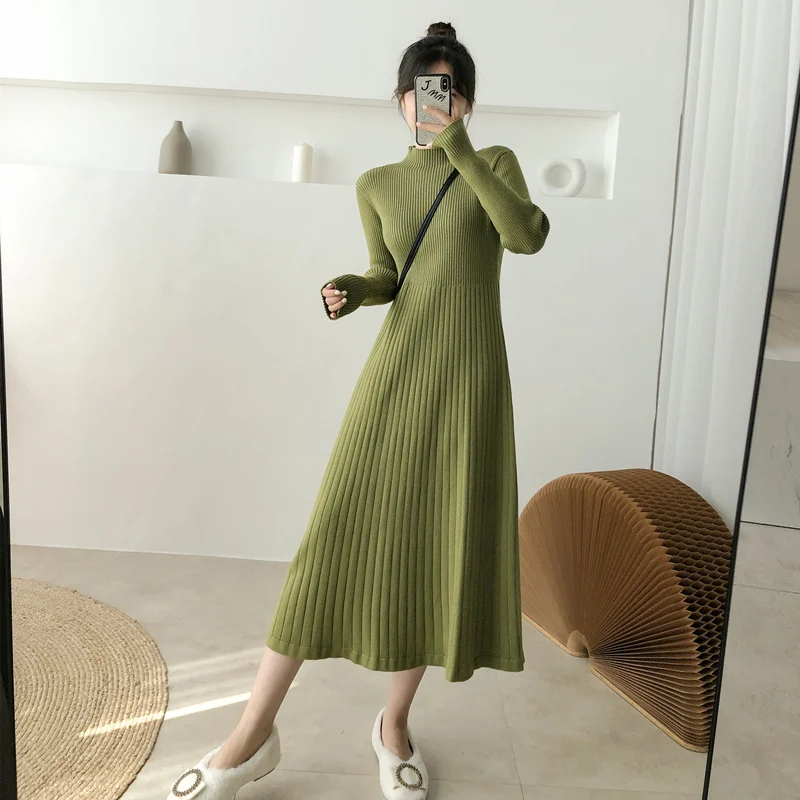 Korean Elegant Half Turtleneck Ladies A-line Sweater Midi Dresses for Women Long Sleeve Slim Waist Knitted Vestidos Winter 2021
Korean Elegant Half Turtleneck Ladies A-line Sweater Midi Dresses for Women Long Sleeve Slim Waist Knitted Vestidos Winter 2021