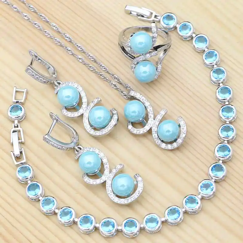 925 Sterling Silver Bridal Jewelry Set Blue Pearls White CZ For Women Wedding Bracelet Earrings Ring Pendant Necklace Set
925 Sterling Silver Bridal Jewelry Set Blue Pearls White CZ For Women Wedding Bracelet Earrings Ring Pendant Necklace Set