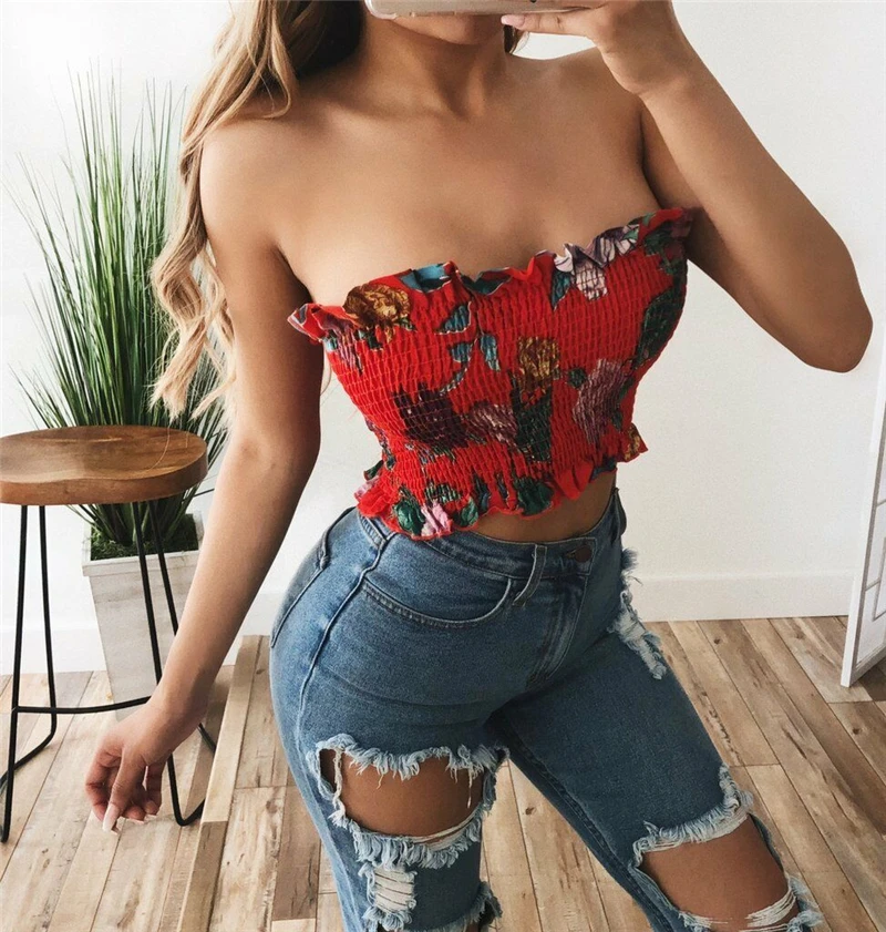 Summer New Vintage Ladies Sleeveless Fold Crop Tops Women Off Shoulder Flower Print Ruffles Tube Top Sexy Vest
Summer New Vintage Ladies Sleeveless Fold Crop Tops Women Off Shoulder Flower Print Ruffles Tube Top Sexy Vest