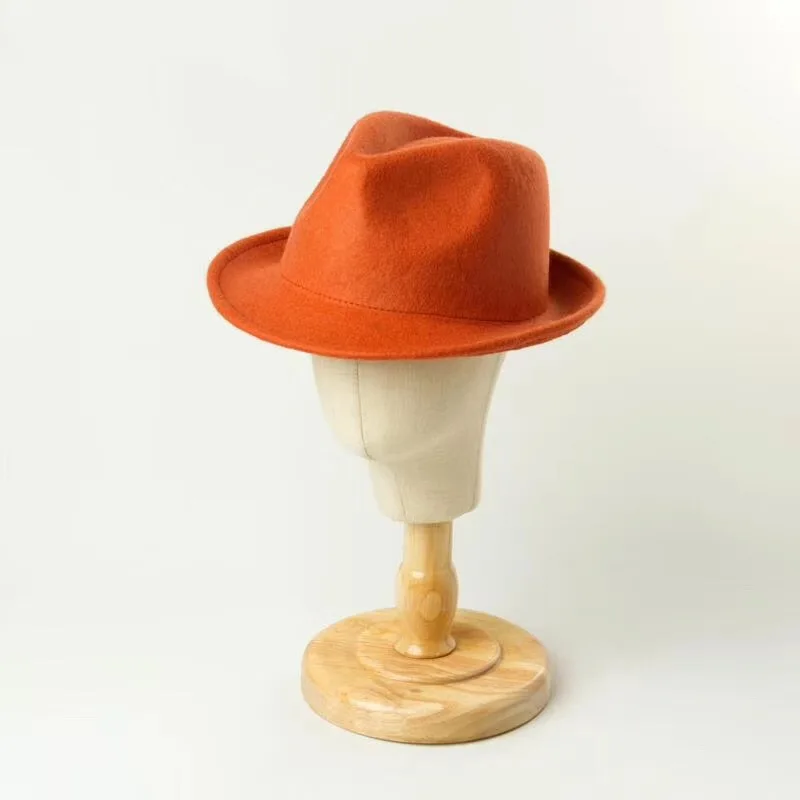 01909-HH solid small brim color wool fedoras cap men women leisure panama jazz hat
01909-HH solid small brim color wool fedoras cap men women leisure panama jazz hat