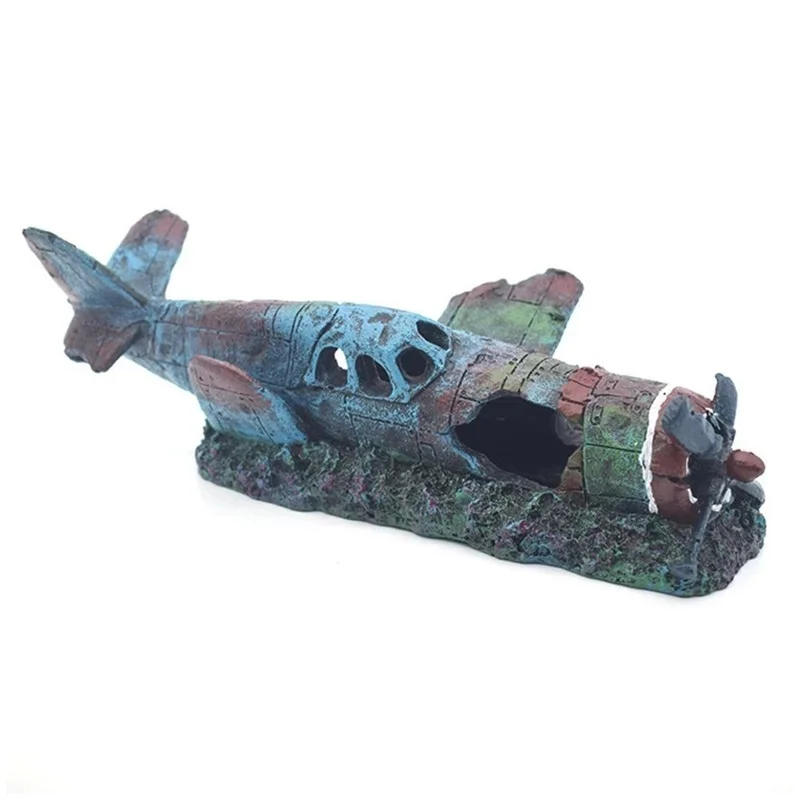 

Fighter Fish Tank Landscaping Aquarium Shipwreck Decoration Aircraft Wreckage Battleship Resin Crafts Ornaments Accessories