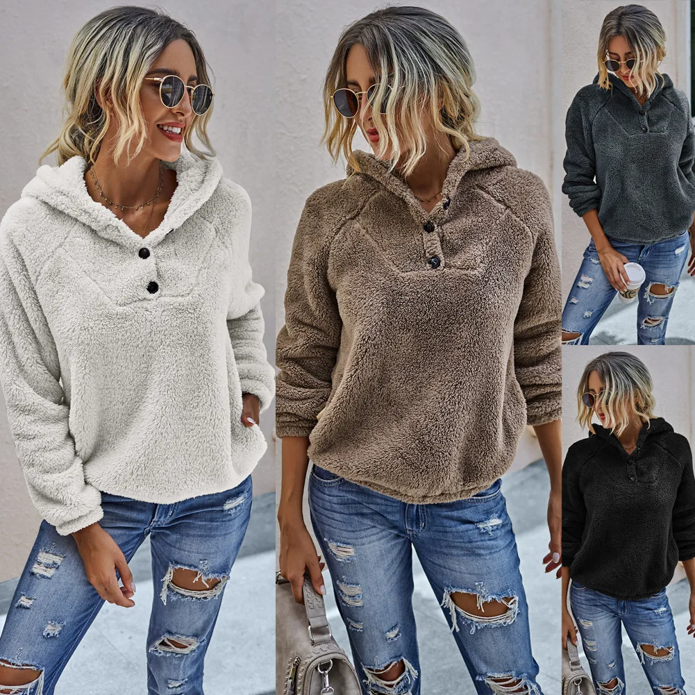 Winter Spring Woolen Hoodie Casual Loose Soild Plush Sweatshirt Women Three Buttons Hooded Long Sleeve Winter Clothes Women
Winter Spring Woolen Hoodie Casual Loose Soild Plush Sweatshirt Women Three Buttons Hooded Long Sleeve Winter Clothes Women