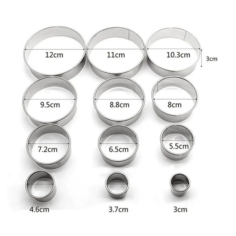 12pcs/set Cutters Baking Pudding Mousse Tiramisu Ring Molds Cake DIY Cookie Mould Stainless Home-made Biscuit Circle Pastry
12pcs/set Cutters Baking Pudding Mousse Tiramisu Ring Molds Cake DIY Cookie Mould Stainless Home-made Biscuit Circle Pastry
