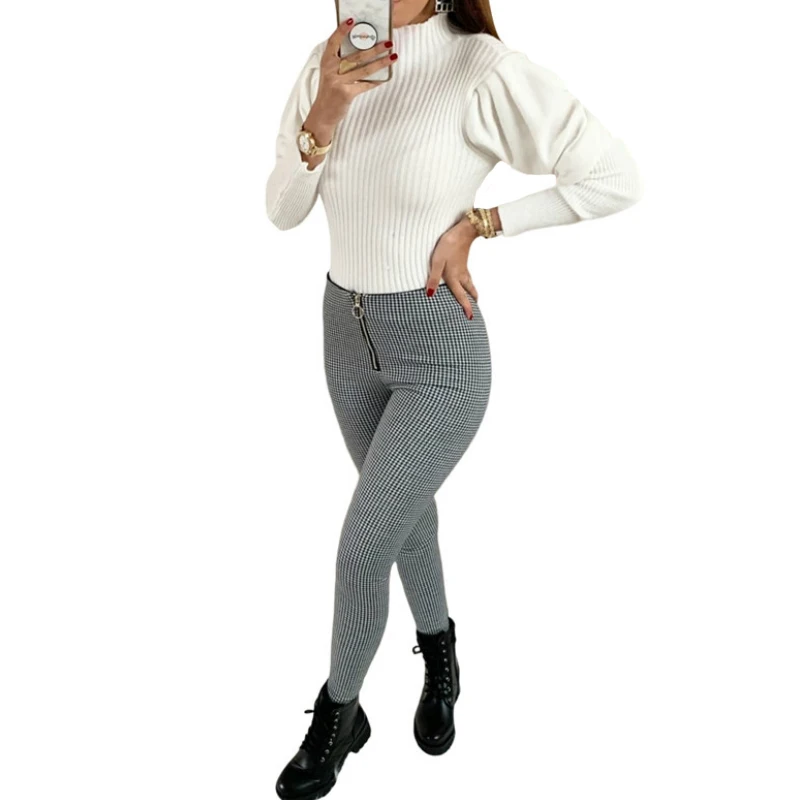 2020 Women Slim Fit Pants High Waist Front Zipper Long Leggings Trousers Fashion Plaids Casual Pencil Pants Fall Clothing Female
2020 Women Slim Fit Pants High Waist Front Zipper Long Leggings Trousers Fashion Plaids Casual Pencil Pants Fall Clothing Female