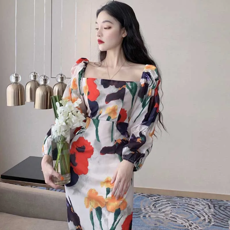 French Vintage Print Lady Dress Long Sleeve Fashion Korean One-Piece Dresses 2020 Summer Women Square Collar Dress Long Dress
French Vintage Print Lady Dress Long Sleeve Fashion Korean One-Piece Dresses 2020 Summer Women Square Collar Dress Long Dress