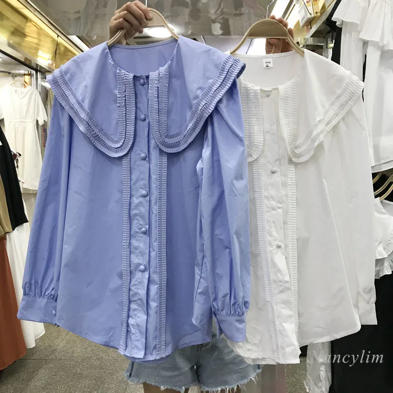 Large Lapel Shirt Women 2021 Autumn New Temperament Pleated Slim-Fit Top Single-Breasted Long Sleeve Blusas White Blue
Large Lapel Shirt Women 2021 Autumn New Temperament Pleated Slim-Fit Top Single-Breasted Long Sleeve Blusas White Blue