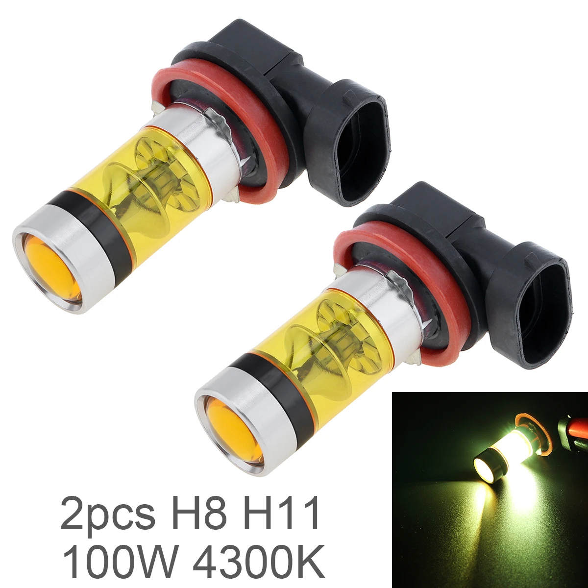 2 шт. H8 H11 100W 4300K желтый свет Светодиодные лампы для автомобильных фар 500LM