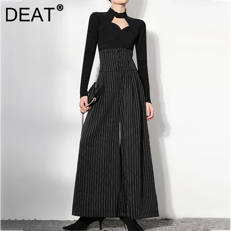 Женские прямые брюки в полоску DEAT, вертикальные брюки с широкими штанинами и поясом на талии, модель 7I0288 на осень, 2021 
Женские прямые брюки в полоску DEAT, вертикальные брюки с широкими штанинами и поясом на талии, модель 7I0288 на осень, 2021