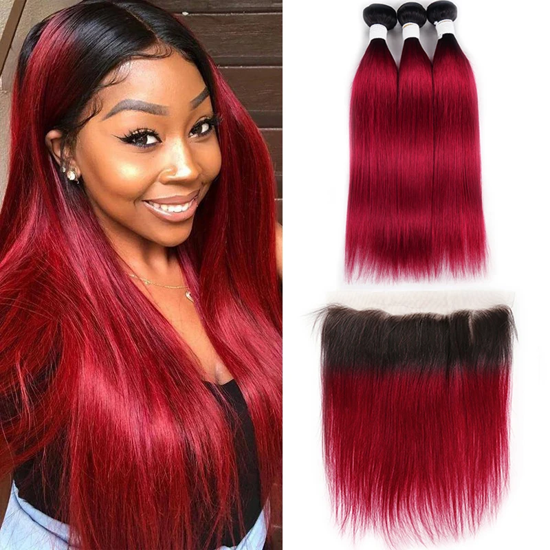 Brazilian Straight Human Hair Bundles With Frontal 1B 99J/Burgundy Red Ombre 100% Human Hair Bundles With Closure Remy Hair 3PCS
Brazilian Straight Human Hair Bundles With Frontal 1B 99J/Burgundy Red Ombre 100% Human Hair Bundles With Closure Remy Hair 3PCS