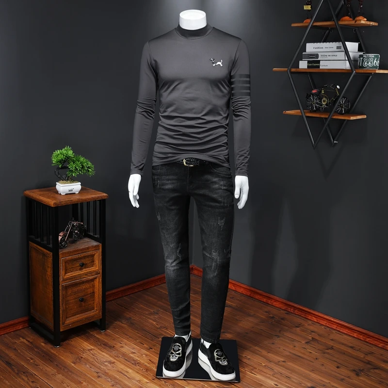 Very Good Quality Men's T Shirts Designer Dog Embroidery Mercerized Cotton Full Sleeve Half Turtleneck Winter Clothing#C128
Very Good Quality Men's T Shirts Designer Dog Embroidery Mercerized Cotton Full Sleeve Half Turtleneck Winter Clothing#C128