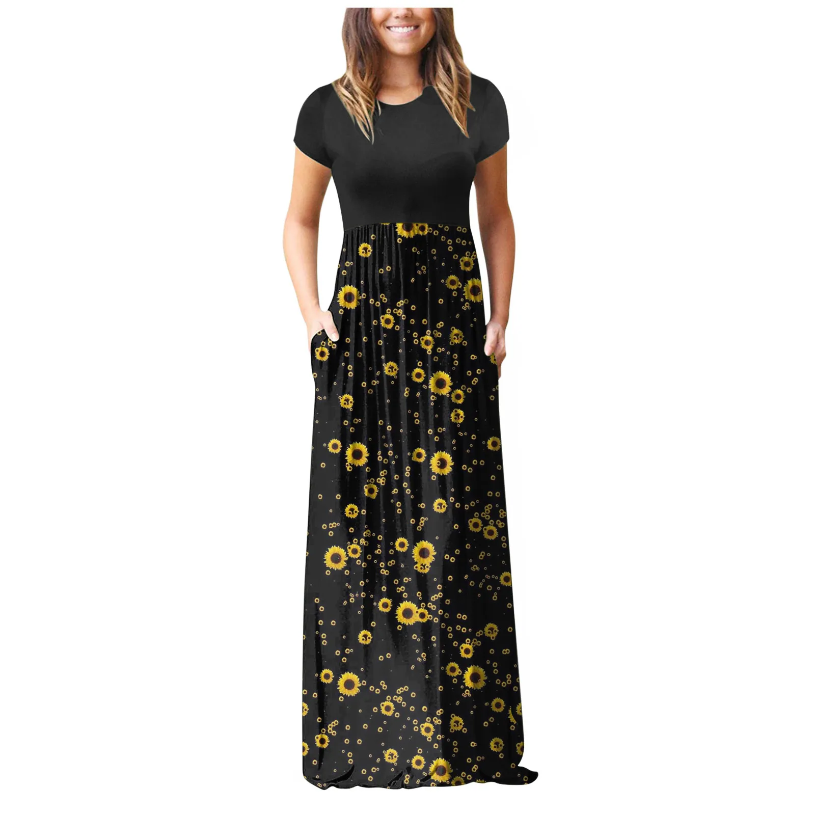 Women's Short Sleeve Dress O-neck Loose Butterfly Floral Print Empire Waist Pleated Maxi Casual Long Dresses With Pockets
Women's Short Sleeve Dress O-neck Loose Butterfly Floral Print Empire Waist Pleated Maxi Casual Long Dresses With Pockets
