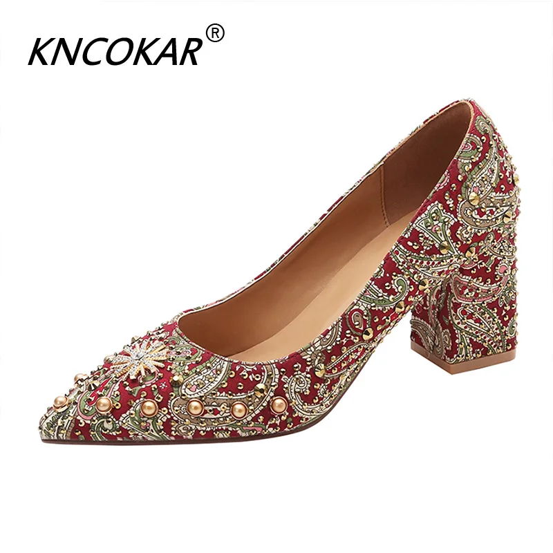 Свадебные туфли KNCOKAR в китайском стиле новинка 2019 китайские красивые красные