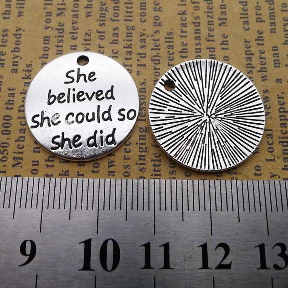 100pcs She Believed Charms 23mm x 23mm DIY Jewelry Making Pendant Antique Silver Color 
100pcs She Believed Charms 23mm x 23mm DIY Jewelry Making Pendant Antique Silver Color