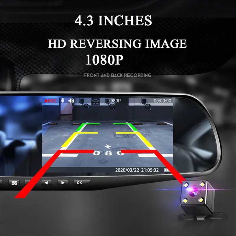 Автомобильный видеорегистратор HD 1080P зеркальный 2 дюйма циклическая запись с